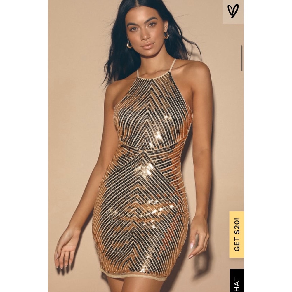 Lulus Ace of Spades Gold Sequin Bodycon Dress